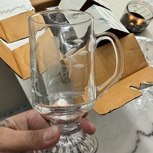 Princess House Clear Glass Mug with Etched Floral Design